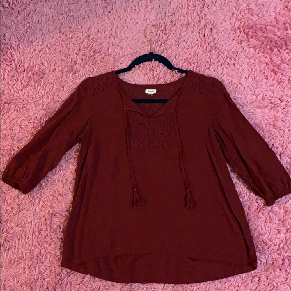 Garage, Wine colored, mid sleeve top.